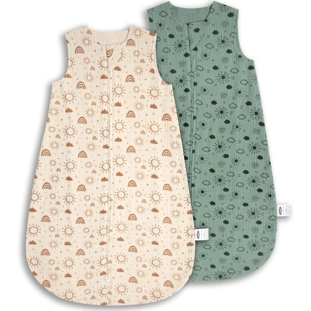 Muslin Sleep Sacks - Cream and Green